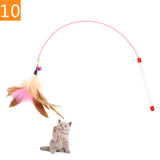 Teaser Feather Toys Kitten Funny Colorful Rod Cat Wand Toys Interactive Stick
