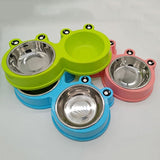 2018 Pet Dog Cat Puppy Travel Feeding Feeder Double Food Bowl Water Dish Cute Frog Pet Feeding Bowl