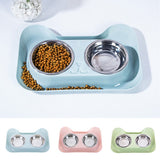 1Pc Durable Double Stainless Steel Dog Cat Bowls with Non-spill & Non-skid Design for Pet Food and Water Elevated Feeder#290914 