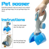 Portable Pet Pooper Scooper Dog Waste Scoop Sanitary Pickup Remover for Outdoor Cleaning Puppy Cat Kitten Free Poop Bags Gift