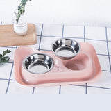 1Pc Durable Double Stainless Steel Dog Cat Bowls with Non-spill & Non-skid Design for Pet Food and Water Elevated Feeder#290914 