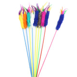 1PC Teaser Feather Toys Kitten Funny Colorful Rod Cat Wand Toys Plastic Pet Cat Toys Interactive Stick Pet Cat Supplies DropShip