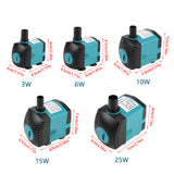 3/6/10/15/25W Ultra-Quiet Submersible Water Fountain Pump Filter Fish Pond Aquarium Water Pump Tank Fountain