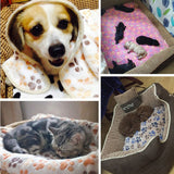 Pet Paw Print Bone Cat Dog Puppy Hamster Soft Blanket Bed Cushion Coral Cashmere